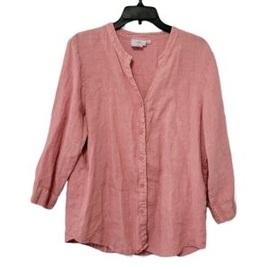 Hot Cotton 100% Linen Dusty Coral Pink Lightweight‎ Blouse, Size M, Lagenlook